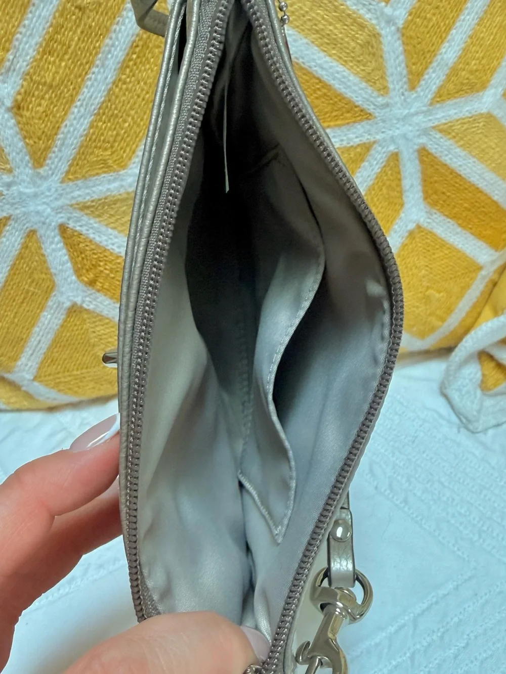 Coach Metallic Taupe Leather Wristlet with Silver Hardware